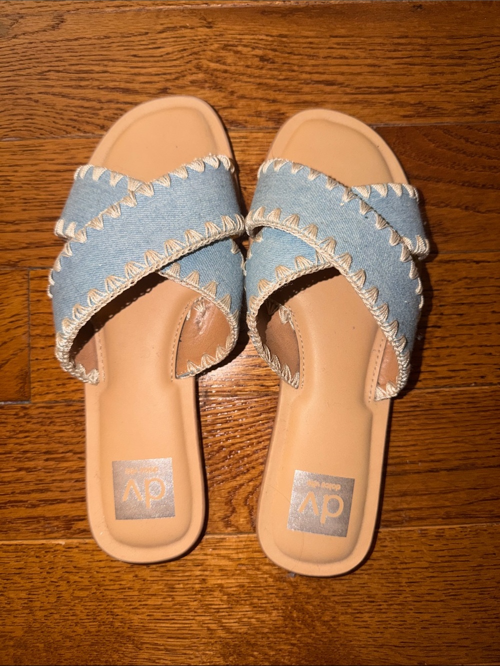 DV by Dolce Vita Light Blue Denim Crisscross Slide Sandals